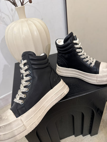 C 25 Make old thick soled mid top casual shoes（WHITE/NAVY/BLACK）