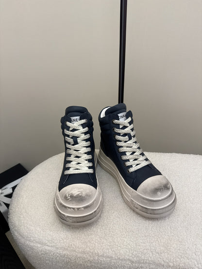 C 25 Make old thick soled mid top casual shoes（WHITE/NAVY/BLACK）