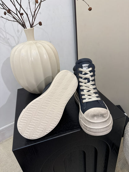C 25 Make old thick soled mid top casual shoes（WHITE/NAVY/BLACK）