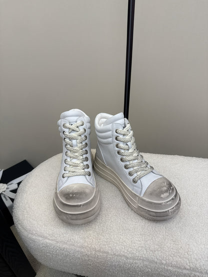 C 25 Make old thick soled mid top casual shoes（WHITE/NAVY/BLACK）