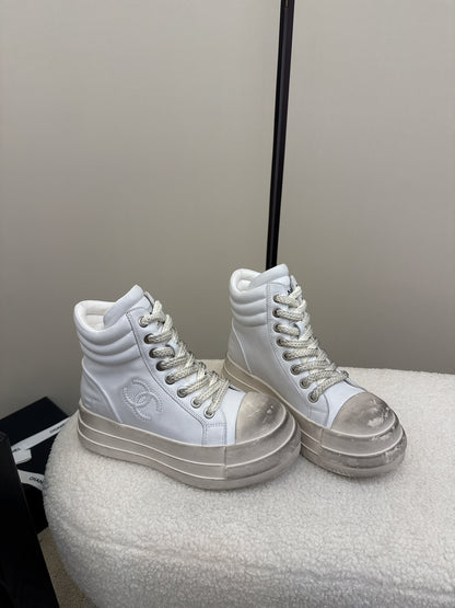 C 25 Make old thick soled mid top casual shoes（WHITE/NAVY/BLACK）
