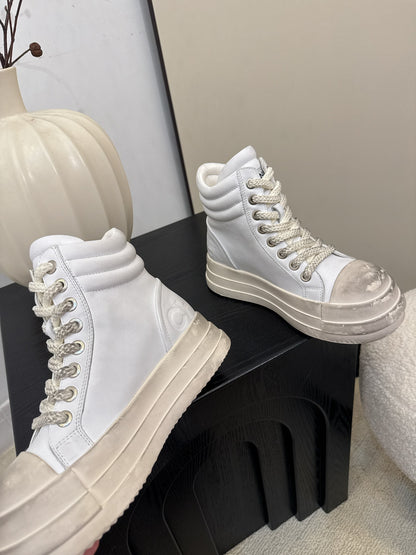 C 25 Make old thick soled mid top casual shoes（WHITE/NAVY/BLACK）
