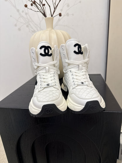 C 25 High top leather casual shoes（WHITE/BLACK）