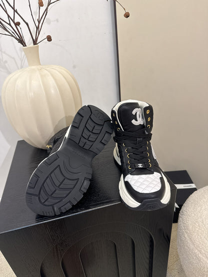 C 25 High top leather casual shoes（WHITE/BLACK）