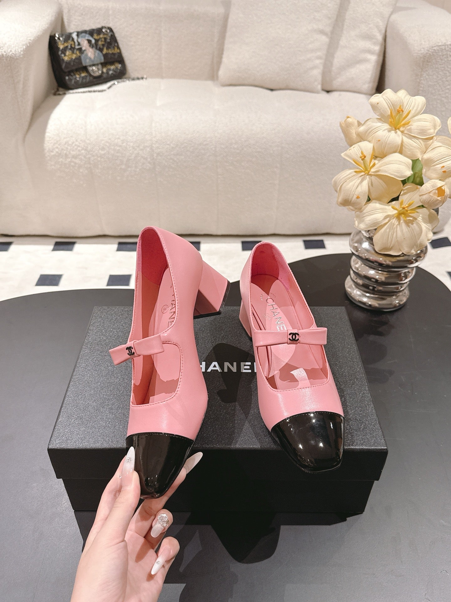 C 25B Bow Mary Jane Shoes（BLACK/CHAMPAGNE/PINK）