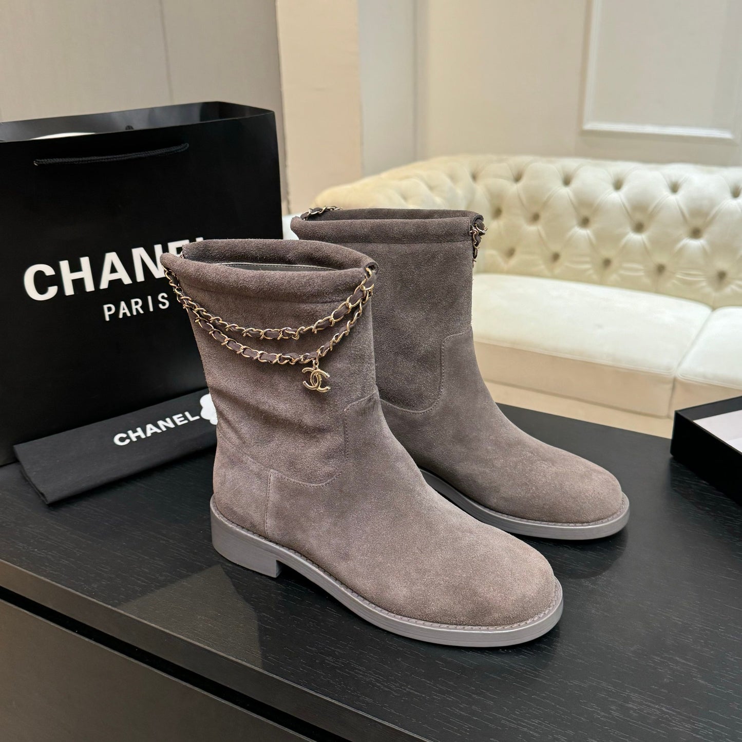 C 25B new buckle chain boots suede short boots(KHAKI/PURPLE/BROWN/BLACK)