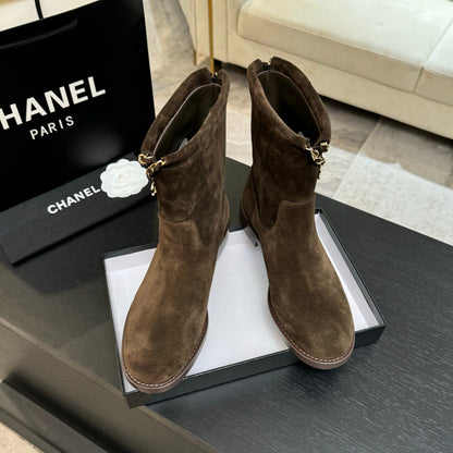 C 25B new buckle chain boots suede short boots(KHAKI/PURPLE/BROWN/BLACK)