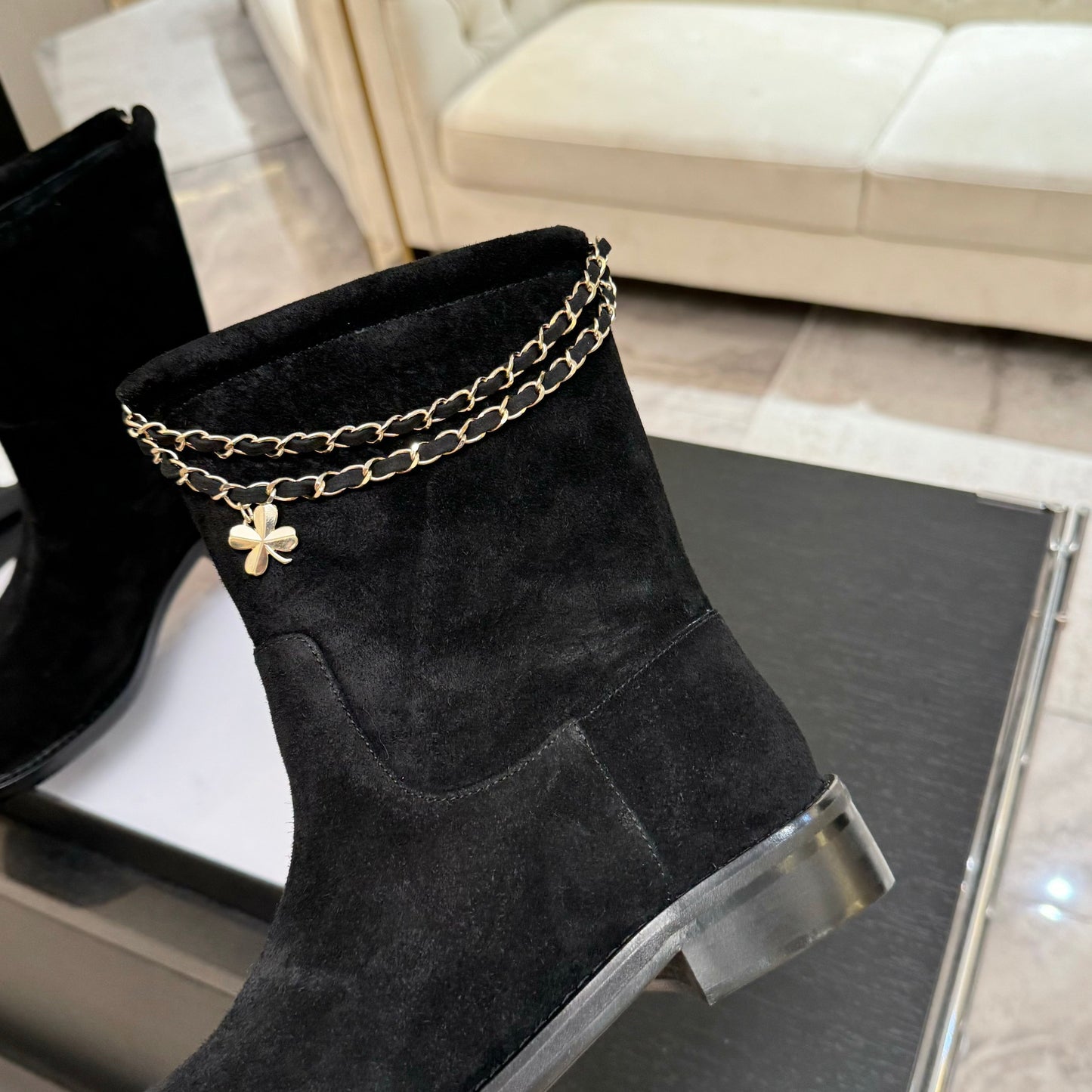 C 25B new buckle chain boots suede short boots(KHAKI/PURPLE/BROWN/BLACK)