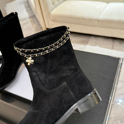 C 25B new buckle chain boots suede short boots(KHAKI/PURPLE/BROWN/BLACK)