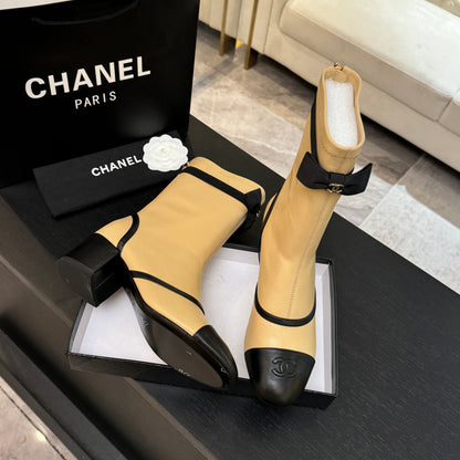 C 25 new butterfly bow short boots(KHAKI/BLACK)