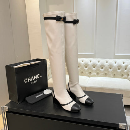 C 25 new butterfly bow high-heeled boots（WHITE/BLACK）