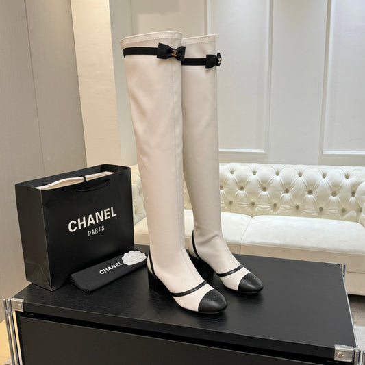 C 25 new butterfly bow high-heeled boots（WHITE/BLACK）