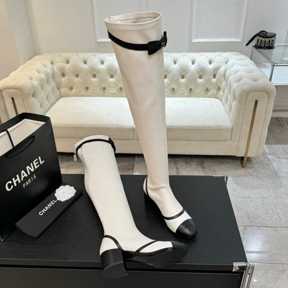 C 25 new butterfly bow high-heeled boots（WHITE/BLACK）