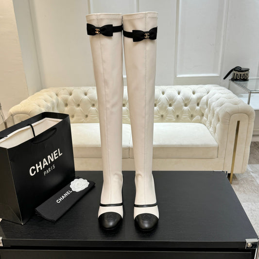 C 25 new butterfly bow high-heeled boots（WHITE/BLACK）