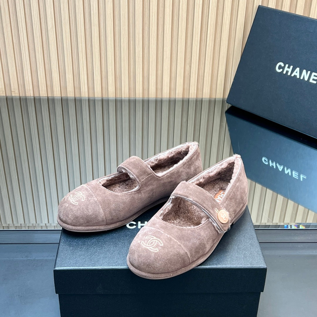 C 25 Mary Jane's lamb wool shoes（BLACK/PURPLE/KHAKI/GRAY）