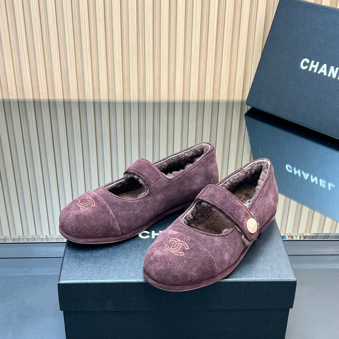 C 25 Mary Jane's lamb wool shoes（BLACK/PURPLE/KHAKI/GRAY）