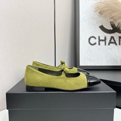 C 25 Pointed painted flat shoes (pink, yellow, green, beige)