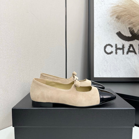 C 25 Pointed painted flat shoes (pink, yellow, green, beige)