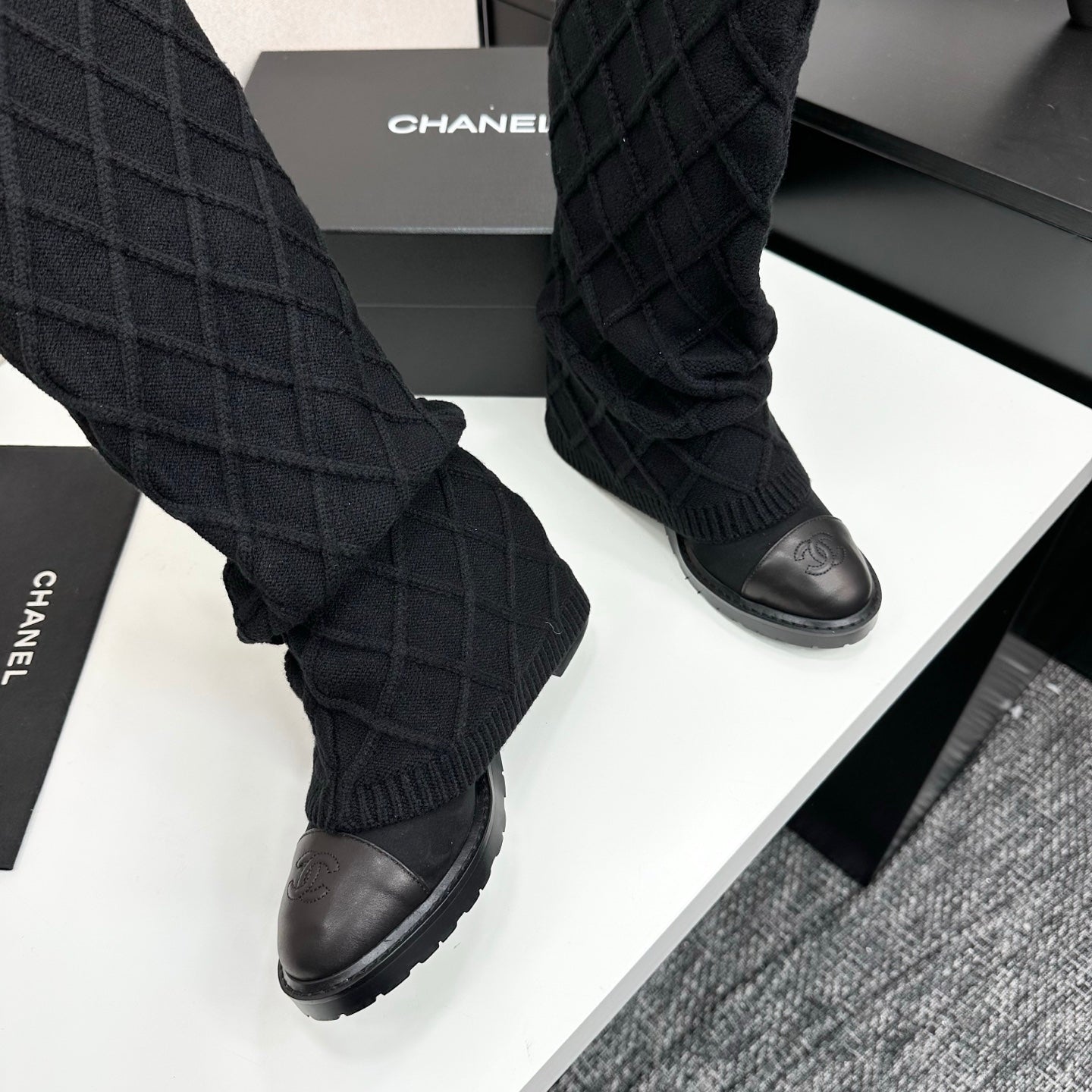 C 25 Knitted wool sheepskin boots（BLACK/BEIGI/BROWN）