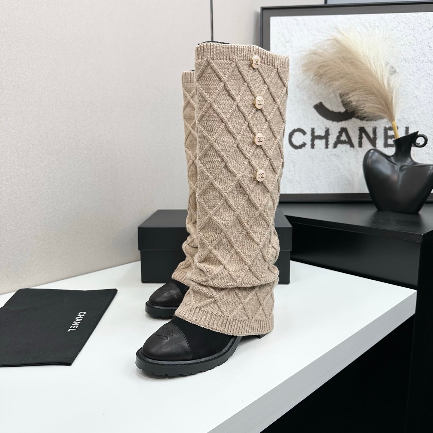 C 25 Knitted wool sheepskin boots（BLACK/BEIGI/BROWN）