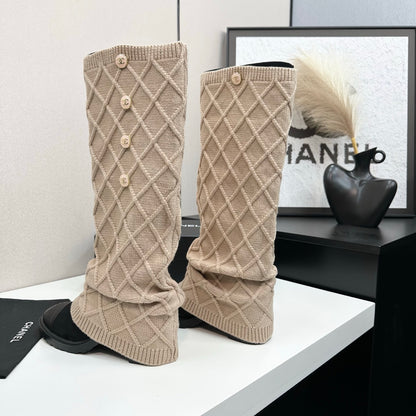 C 25 Knitted wool sheepskin boots（BLACK/BEIGI/BROWN）