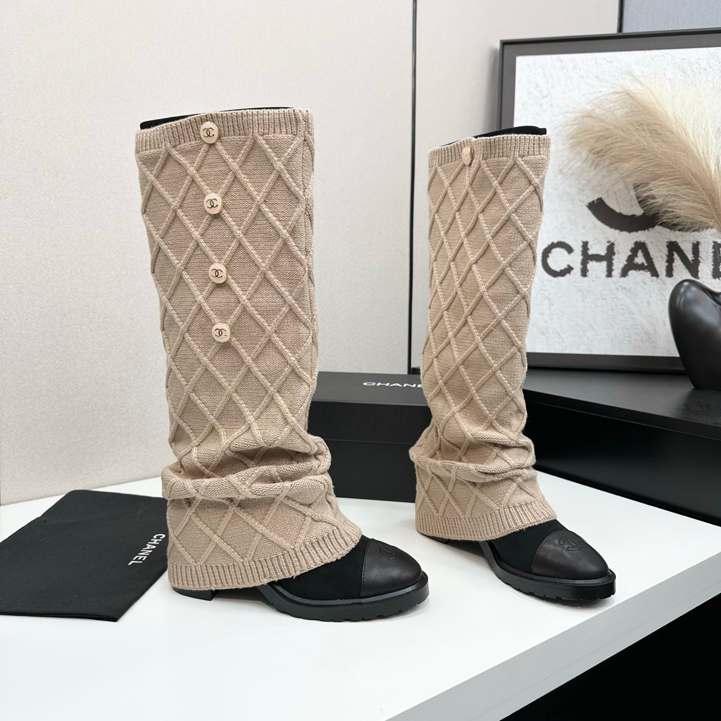 C 25 Knitted wool sheepskin boots（BLACK/BEIGI/BROWN）