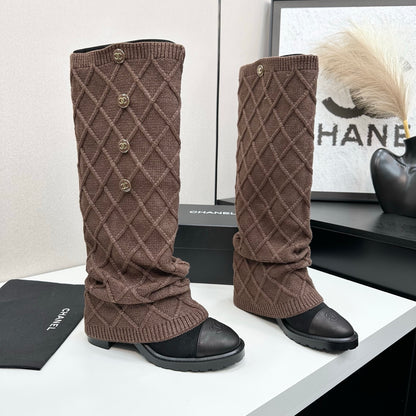 C 25 Knitted wool sheepskin boots（BLACK/BEIGI/BROWN）