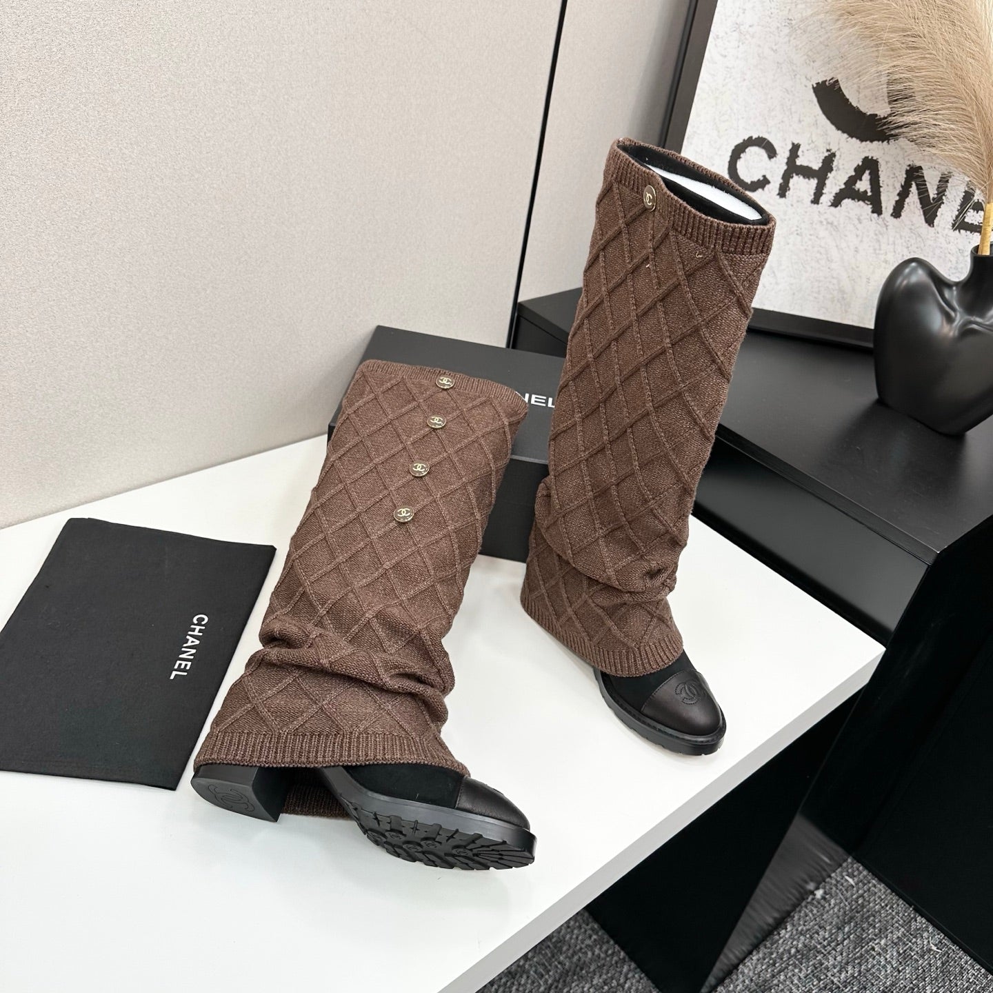 C 25 Knitted wool sheepskin boots（BLACK/BEIGI/BROWN）