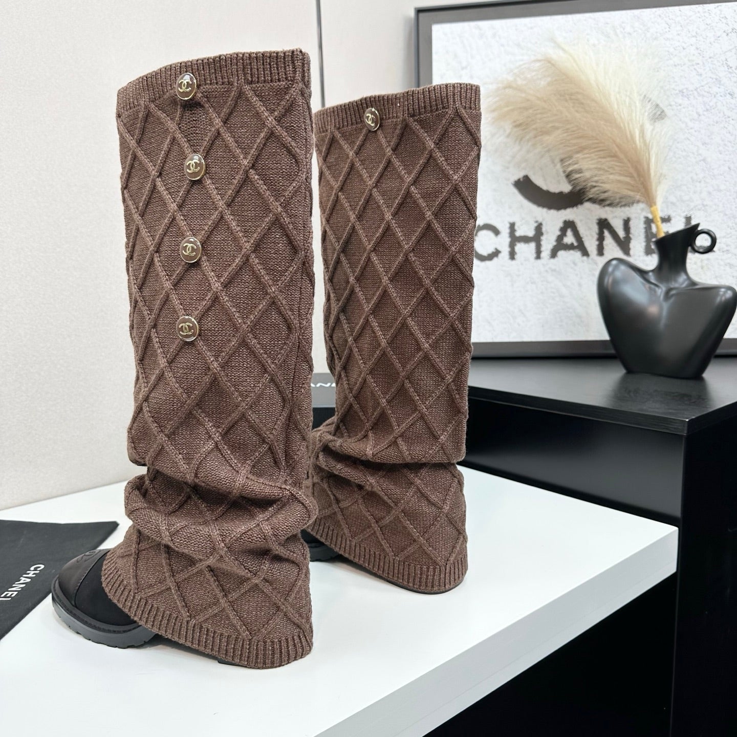 C 25 Knitted wool sheepskin boots（BLACK/BEIGI/BROWN）