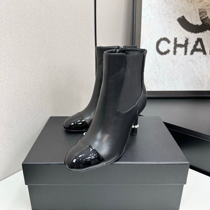 C 25 Pearl decoration, high heels and short boots（RED/BLACK/WINE RED）