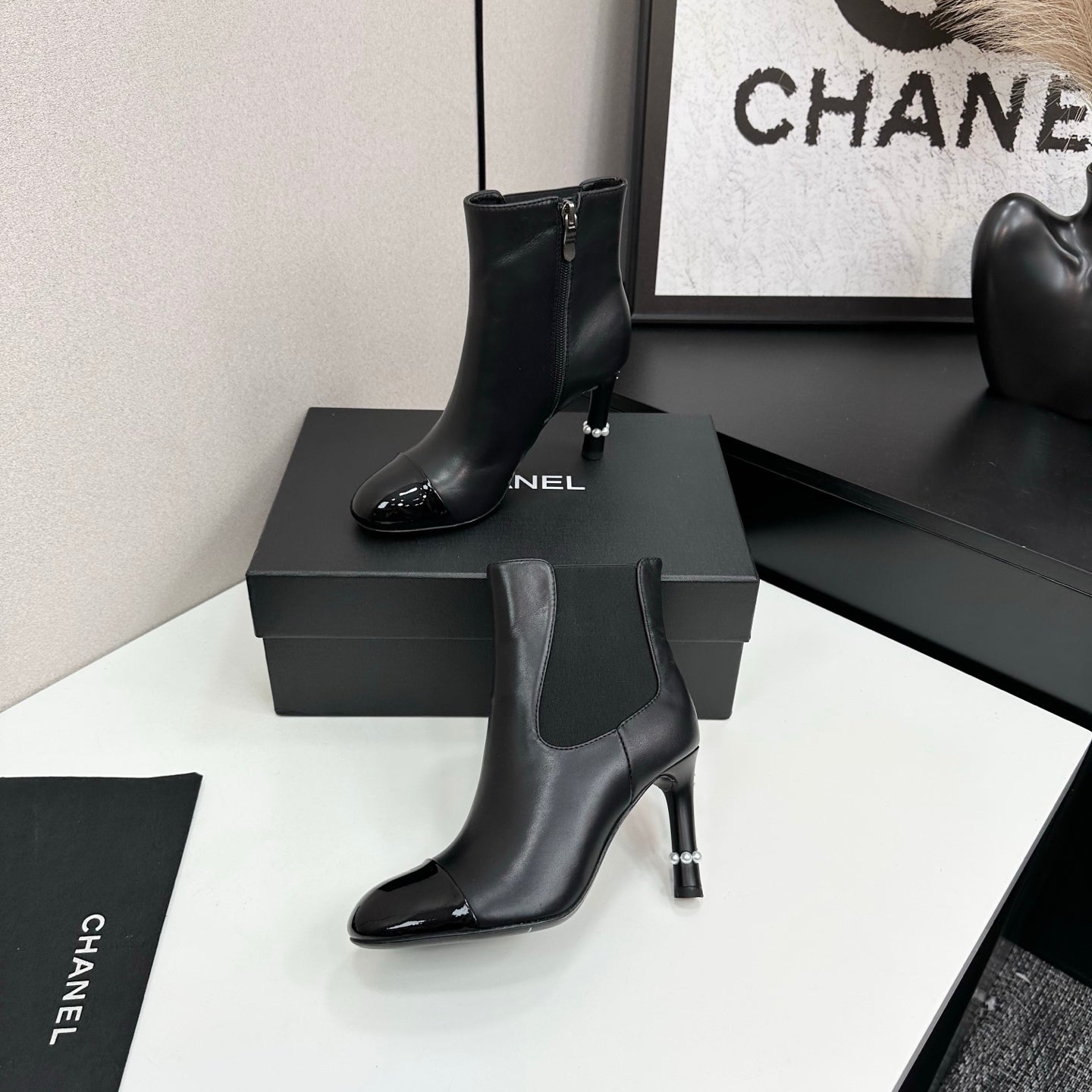 C 25 Pearl decoration, high heels and short boots（RED/BLACK/WINE RED）