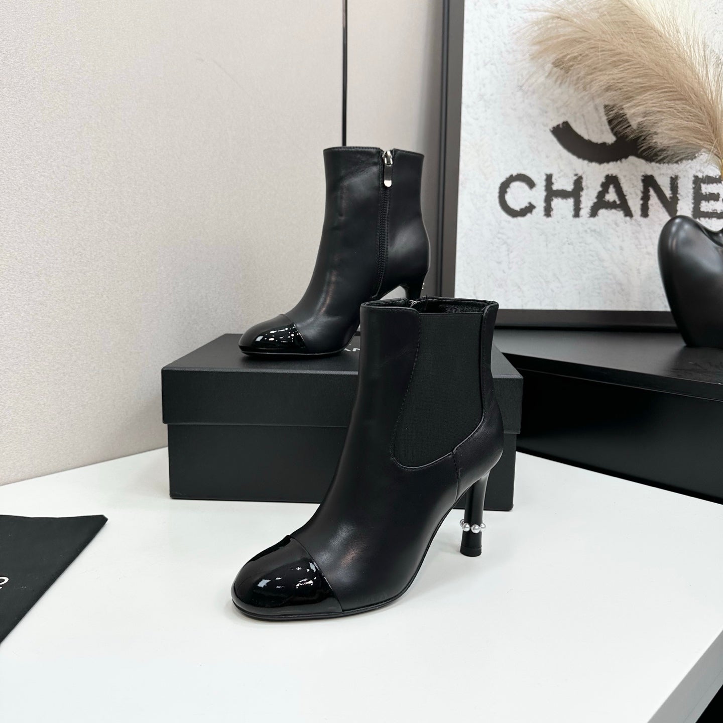 C 25 Pearl decoration, high heels and short boots（RED/BLACK/WINE RED）