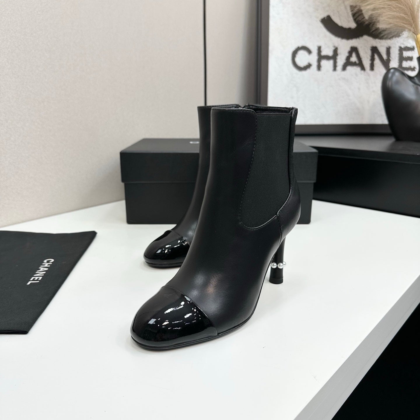C 25 Pearl decoration, high heels and short boots（RED/BLACK/WINE RED）