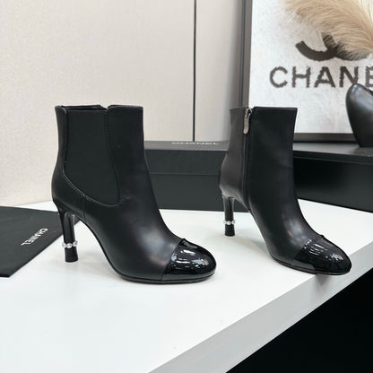 C 25 Pearl decoration, high heels and short boots（RED/BLACK/WINE RED）
