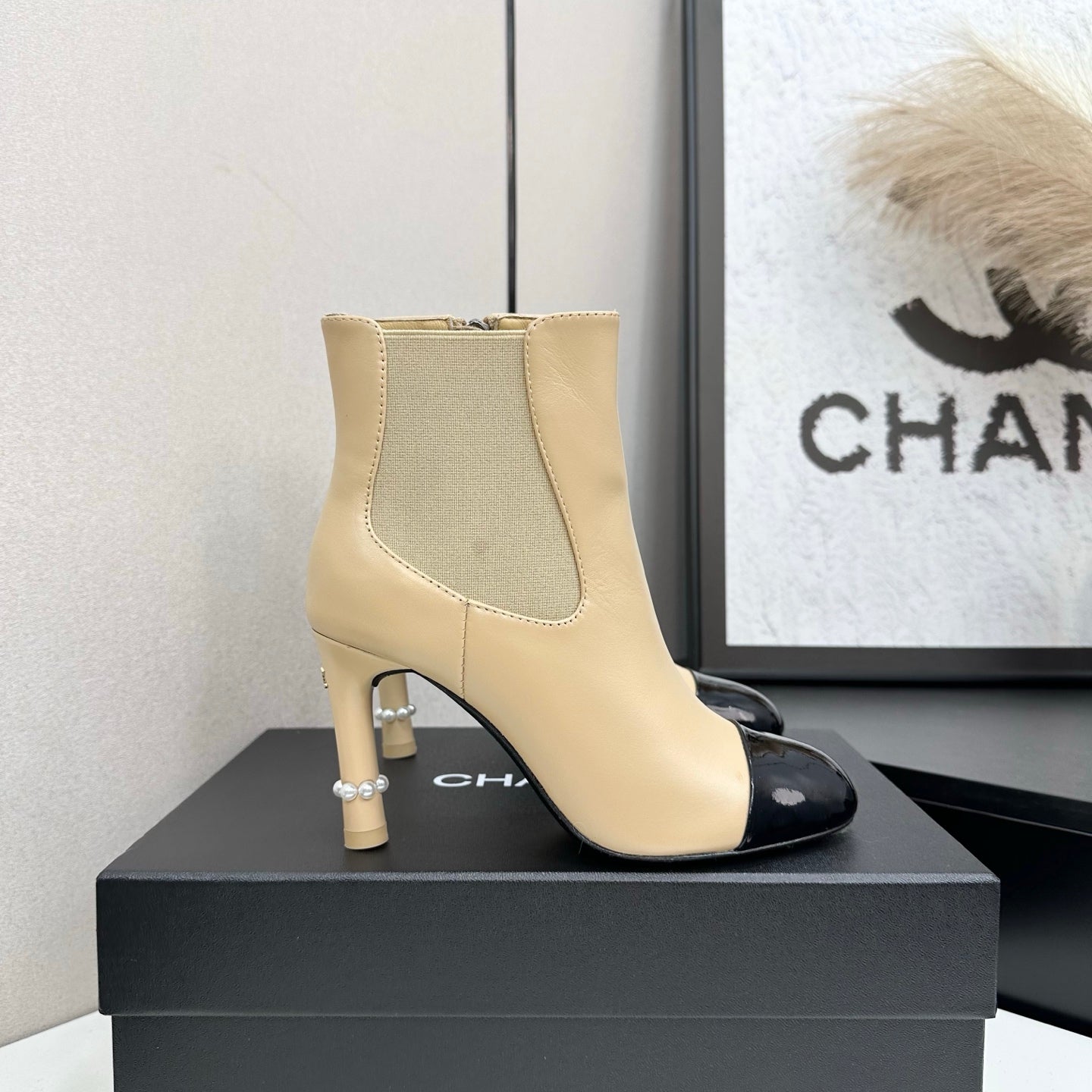 C 25 Pearl decoration, high heels and short boots（RED/BLACK/WINE RED）