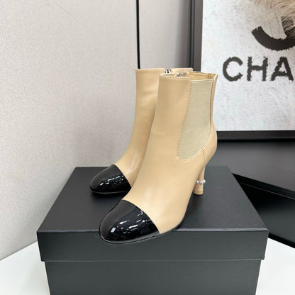 C 25 Pearl decoration, high heels and short boots（RED/BLACK/WINE RED）