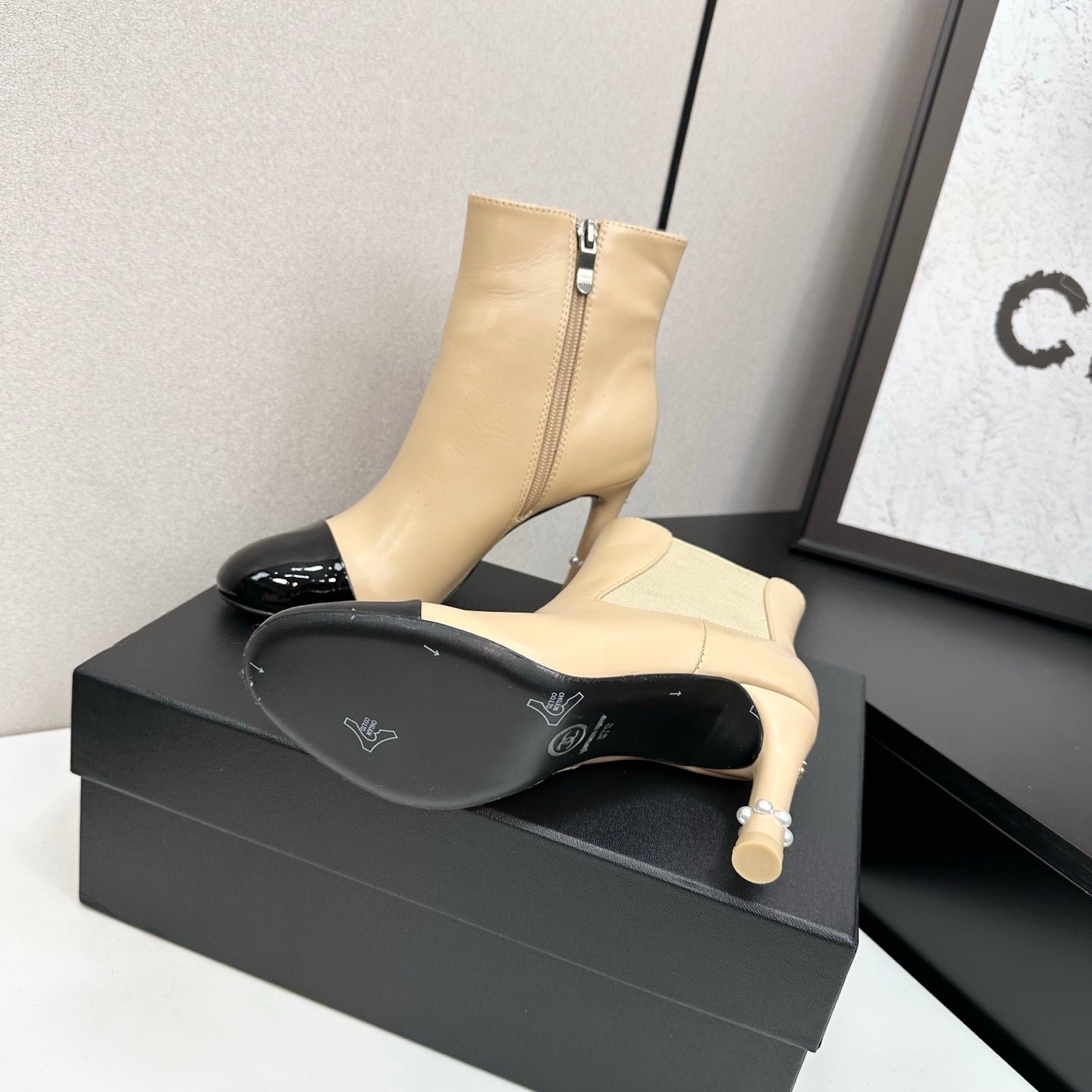 C 25 Pearl decoration, high heels and short boots（RED/BLACK/WINE RED）