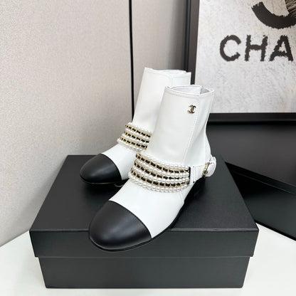 C 25 New sheepskin short boots(BLACK/WHITE)