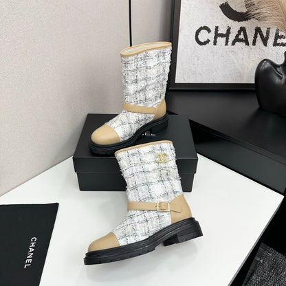 C 25 Cowhide and cloth lined mid calf boots（WHITE/BLACK/YELLOW）