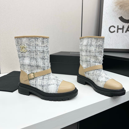 C 25 Cowhide and cloth lined mid calf boots（WHITE/BLACK/YELLOW）