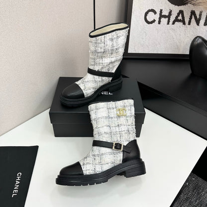 C 25 Cowhide and cloth lined mid calf boots（WHITE/BLACK/YELLOW）