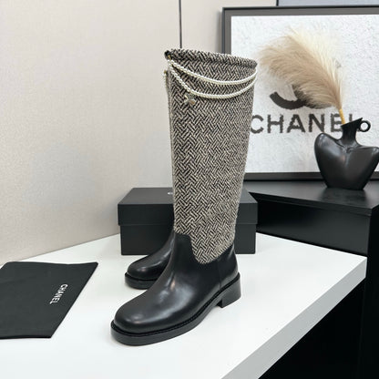 C 25 Pearl necklace decoration thick soled boots（GRAY/BLACK）