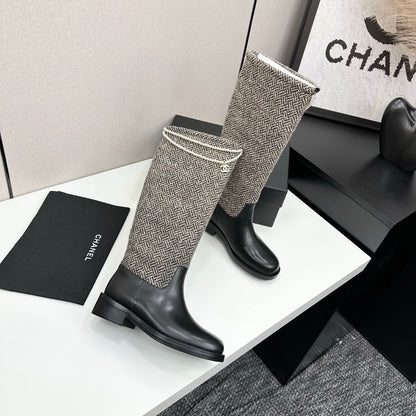 C 25 Pearl necklace decoration thick soled boots（GRAY/BLACK）