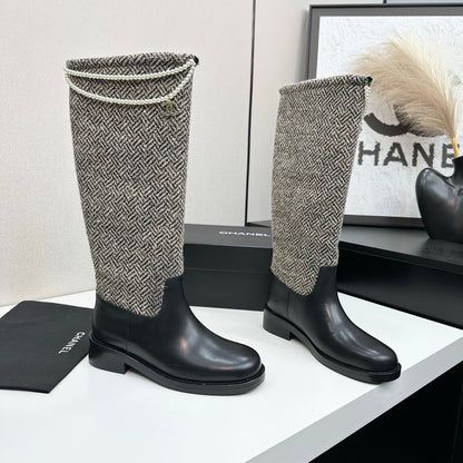 C 25 Pearl necklace decoration thick soled boots（GRAY/BLACK）
