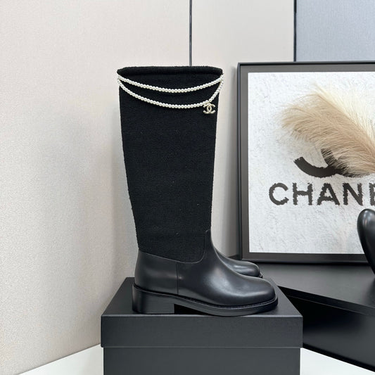 C 25 Pearl necklace decoration thick soled boots（GRAY/BLACK）