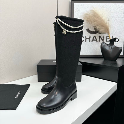 C 25 Pearl necklace decoration thick soled boots（GRAY/BLACK）