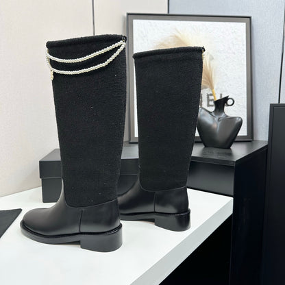 C 25 Pearl necklace decoration thick soled boots（GRAY/BLACK）