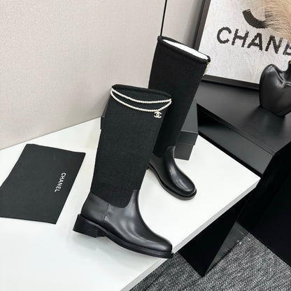 C 25 Pearl necklace decoration thick soled boots（GRAY/BLACK）