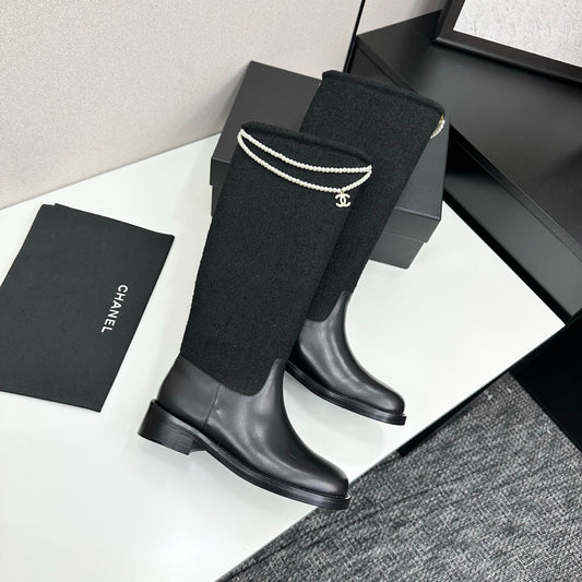 C 25 Pearl necklace decoration thick soled boots（GRAY/BLACK）