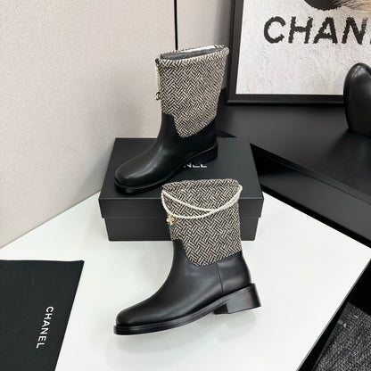 C 25 Pearl necklace decoration, thick soled short boots（GRAY/BLACK）